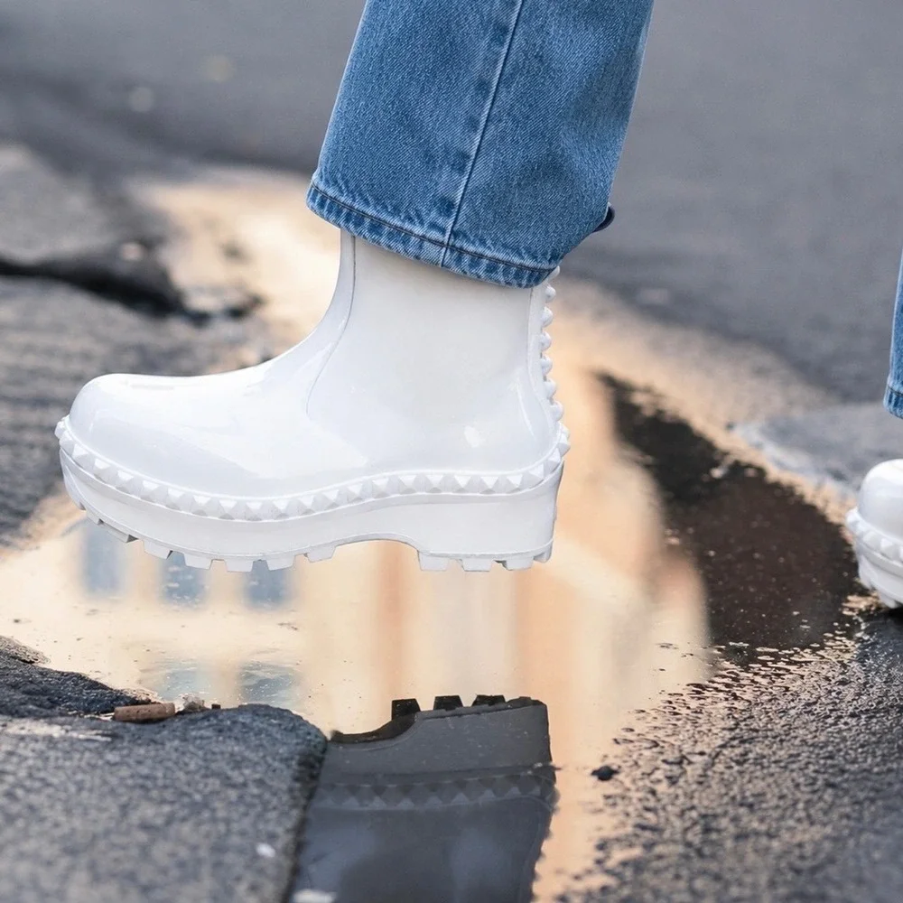 Carmen Sol Graziano White Jelly Studded Platform Rain Boots Italy Sz 40 US Sz 10